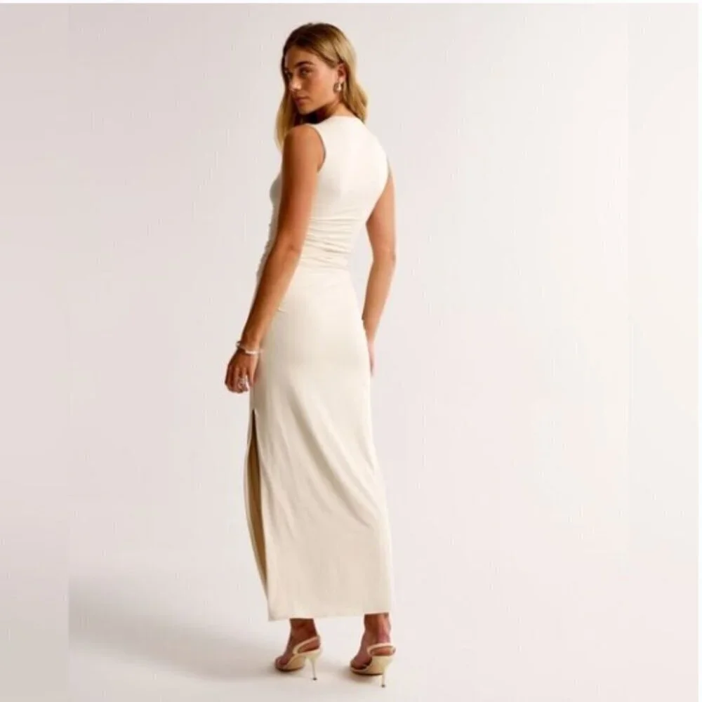NWT Abecrombie & Fitch Ava Knit Maxi Dress Cream size Large Tall bodycon